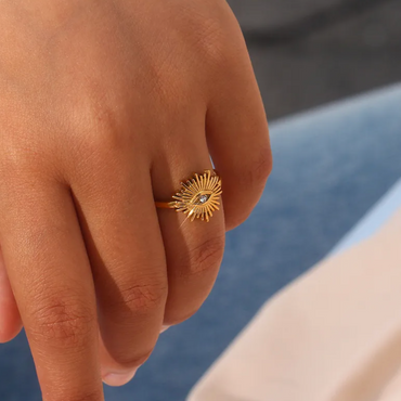 bague acier inoxydable doré œil protecteur dorée vue large