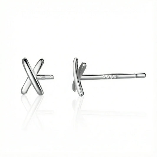 Boucles d'oreilles clous en argent sterling 999 en forme de croix moderne