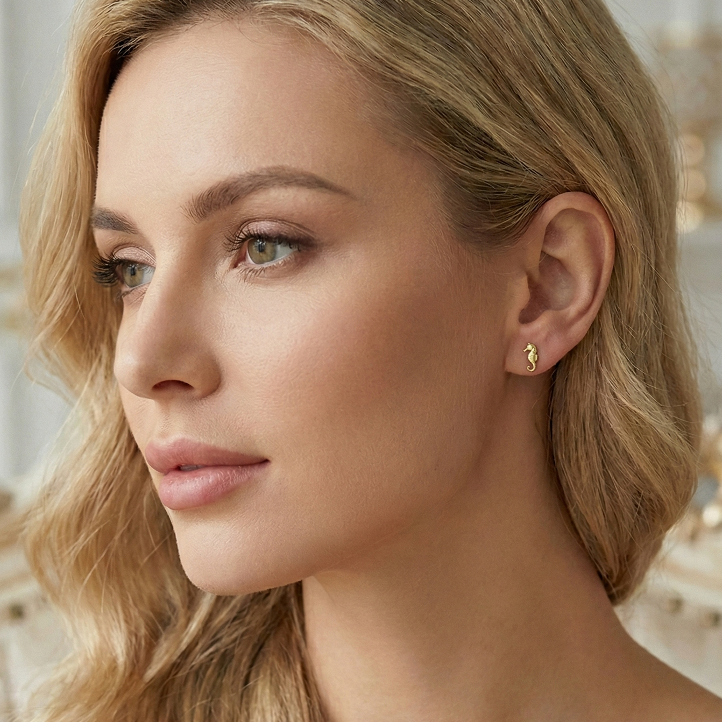 Boucles d’oreilles hippocampe en acier inoxydable couleur doré