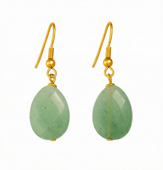 Boucles d’oreilles pendantes dorées en acier inoxydable avec pierre verte ovale