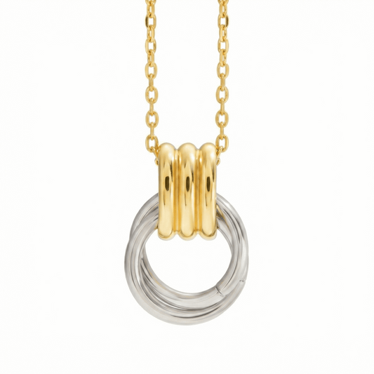 Collier en acier inoxydable doré avec pendentif anneaux entrelacés, chaîne ajustable 40 + 5 cm, bijou moderne pour usage quotidien