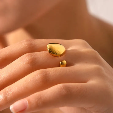 bague acier inoxydable doré design goutte vue large