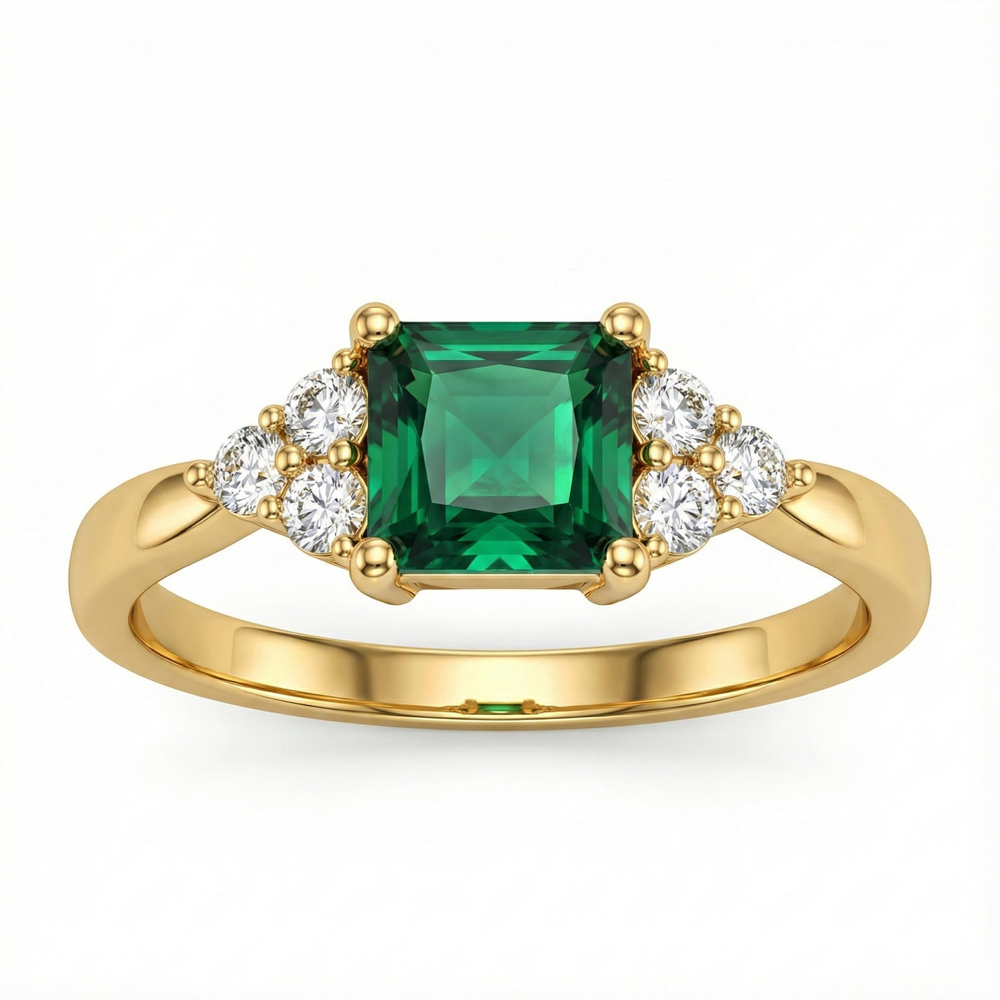 Bague doré à l’or 18k avec pierre verte taille émeraude et zircons
