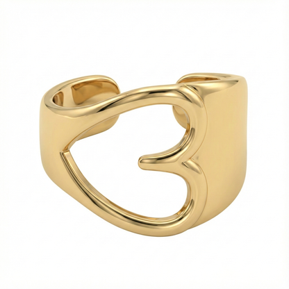 Bague dorée ouverte au design abstrait et fluide