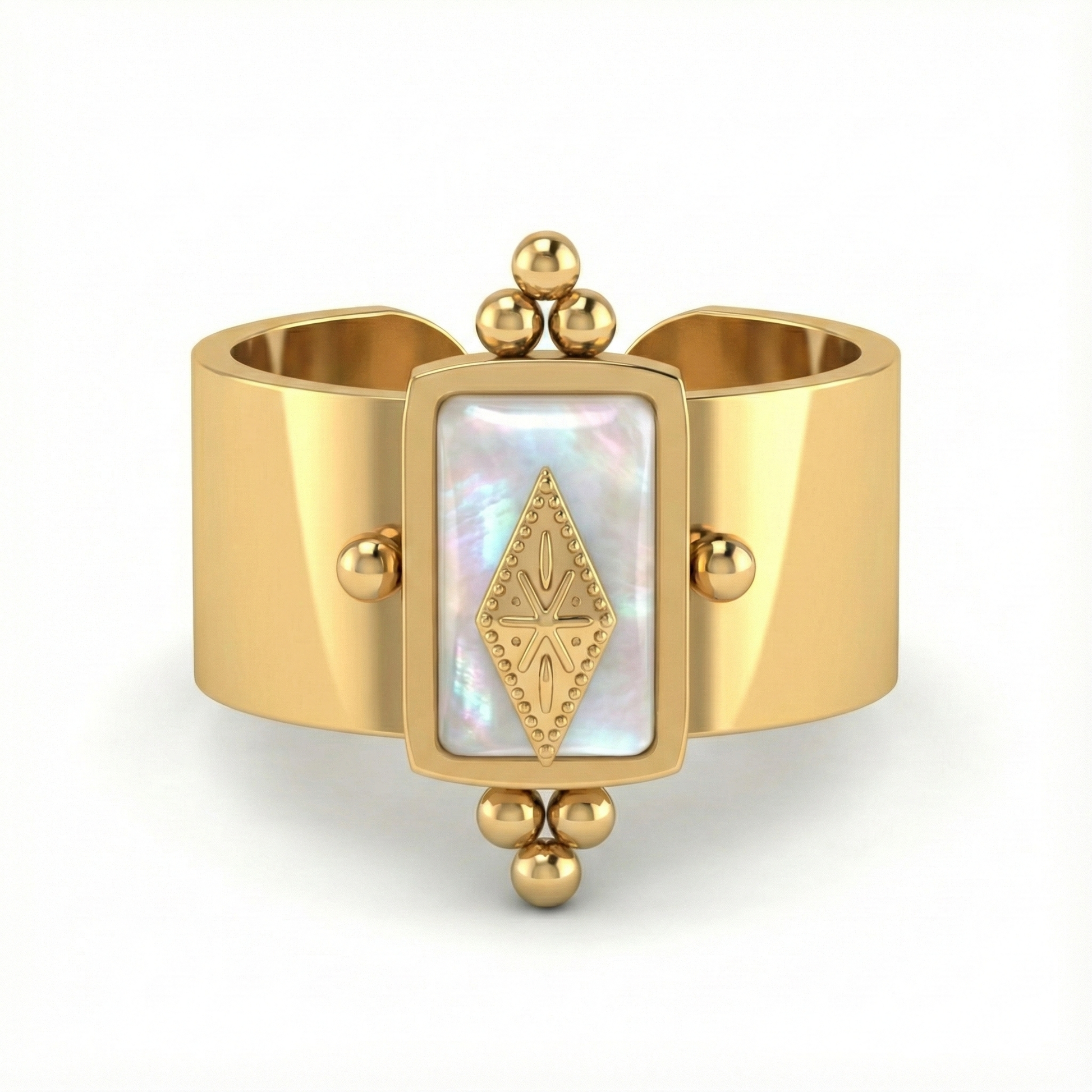Bague géométrique en acier inoxydable doré avec pierre claire