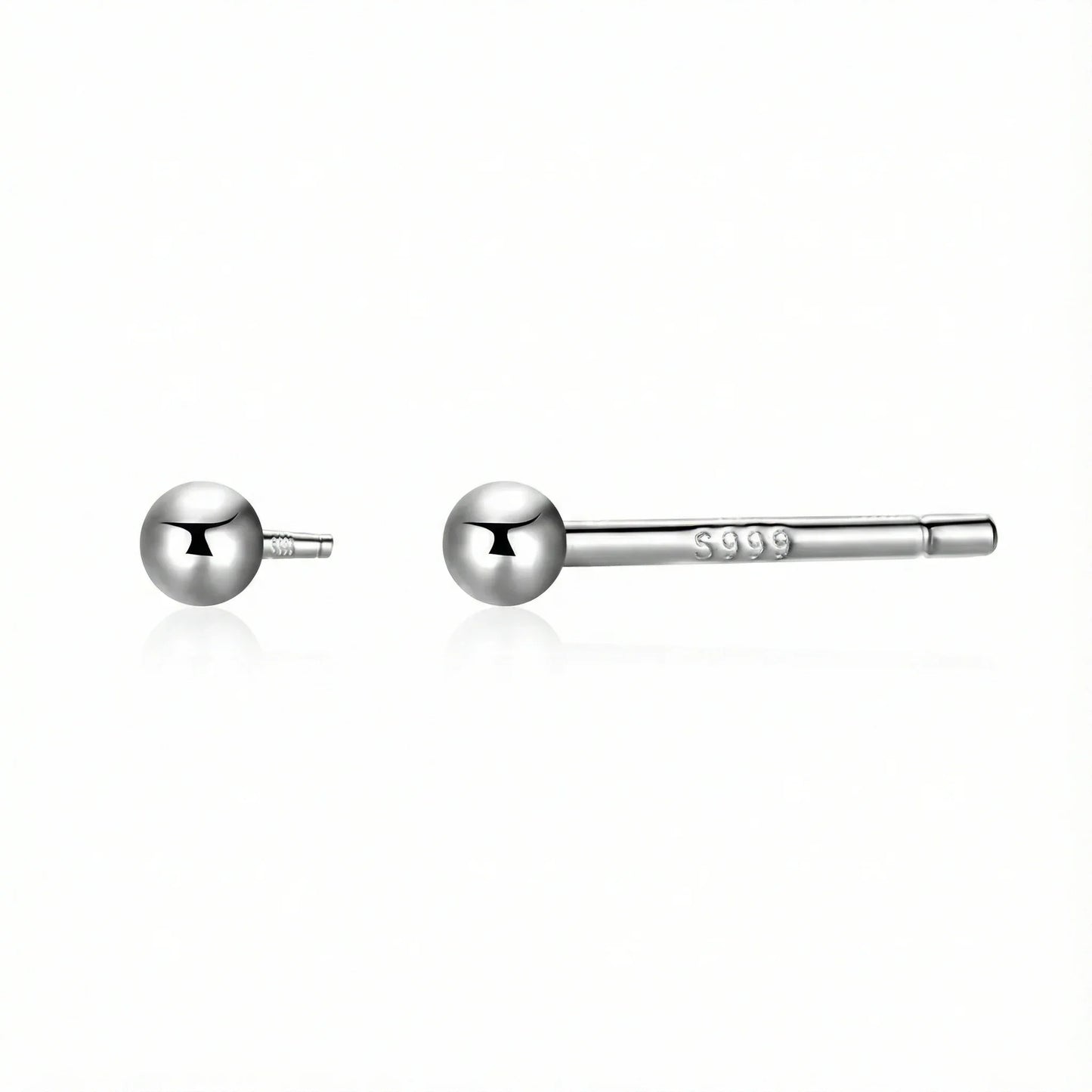 Boucle d’oreille clou en argent 999 en forme de boule, bijou minimaliste et intemporel pour femme