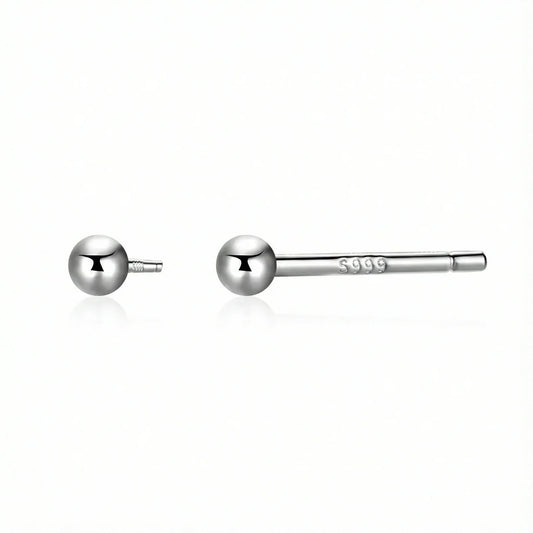 Boucle d’oreille clou en argent 999 en forme de boule, bijou minimaliste et intemporel pour femme