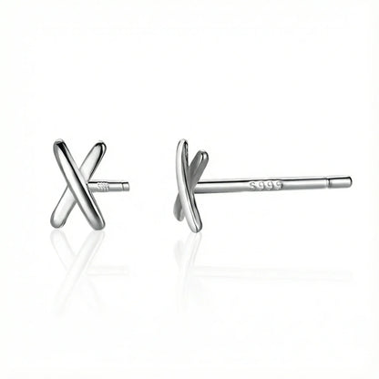Boucles d'oreilles clous en argent sterling 999 en forme de croix moderne