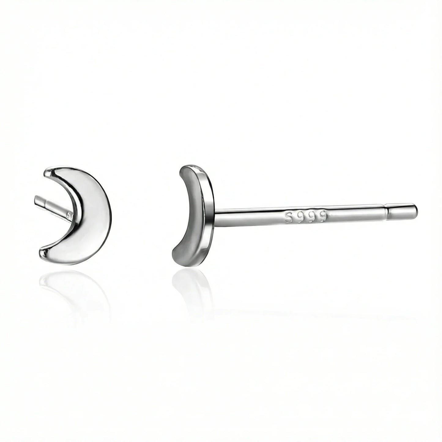 Boucle d’oreille clou en argent 999 en forme de lune, bijou discret et élégant pour femme