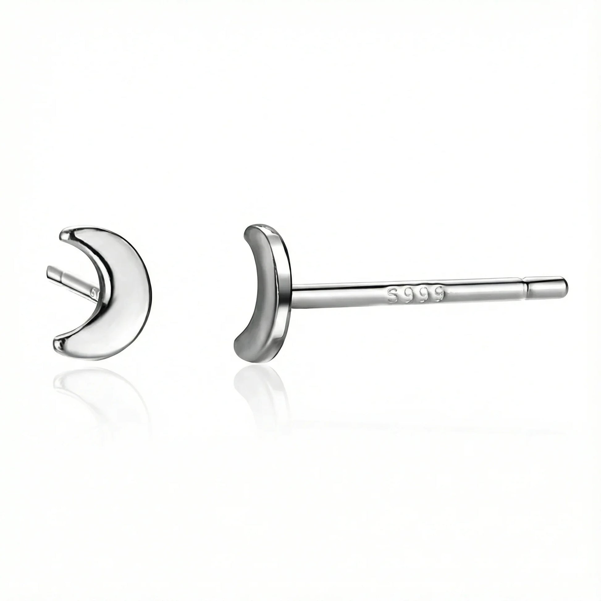 Boucle d’oreille clou en argent 999 en forme de lune, bijou discret et élégant pour femme