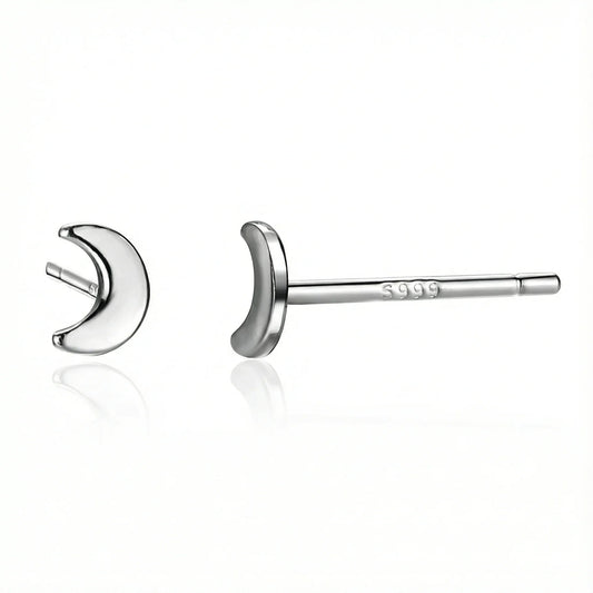 Boucle d’oreille clou en argent 999 en forme de lune, bijou discret et élégant pour femme