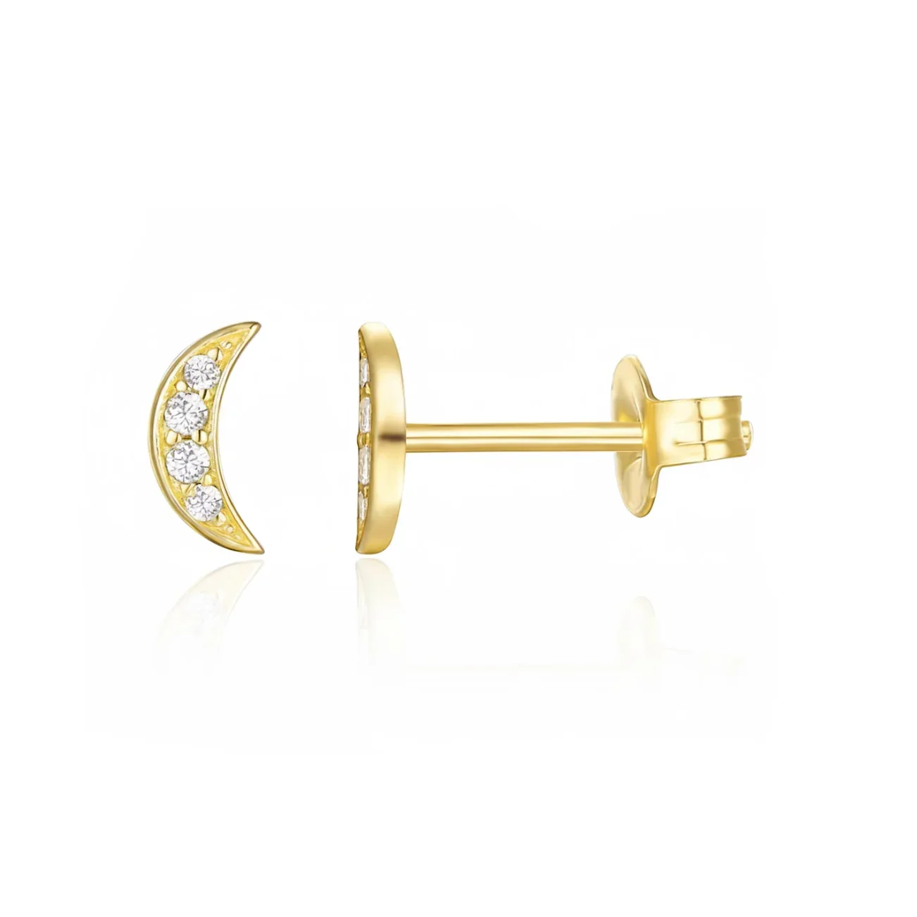 Boucle d’oreille clou en argent 925 doré en forme de lune sertie de pierres blanches, bijou délicat et élégant pour femme