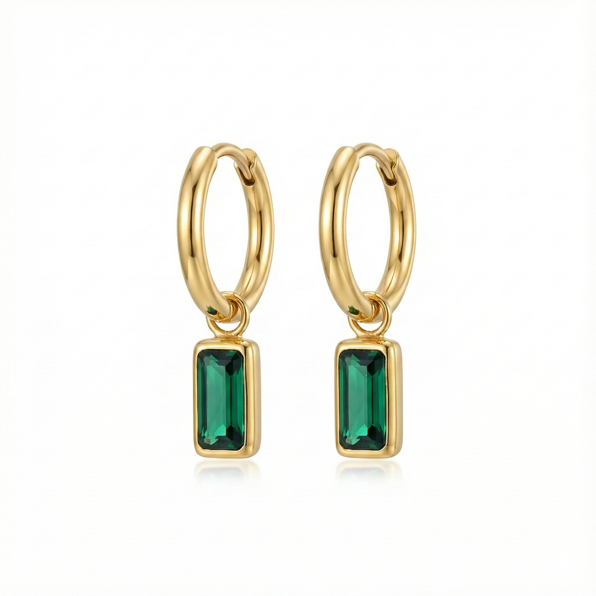 boucles d’oreilles créoles acier inoxydable doré vertes rectangle vue large