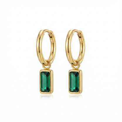boucles d’oreilles créoles acier inoxydable doré vertes rectangle vue large