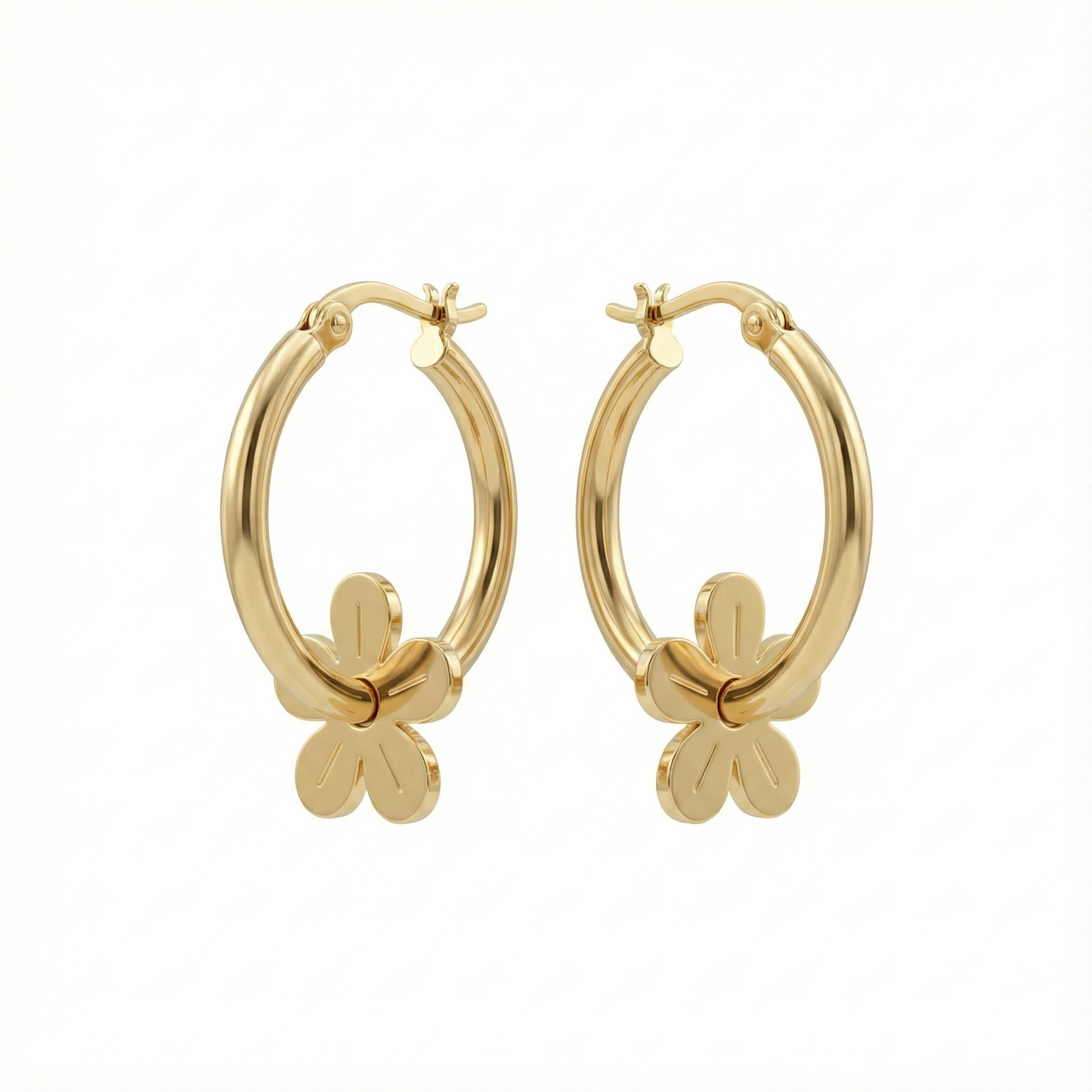 boucles d’oreilles créoles acier inoxydable fleurs dorées
