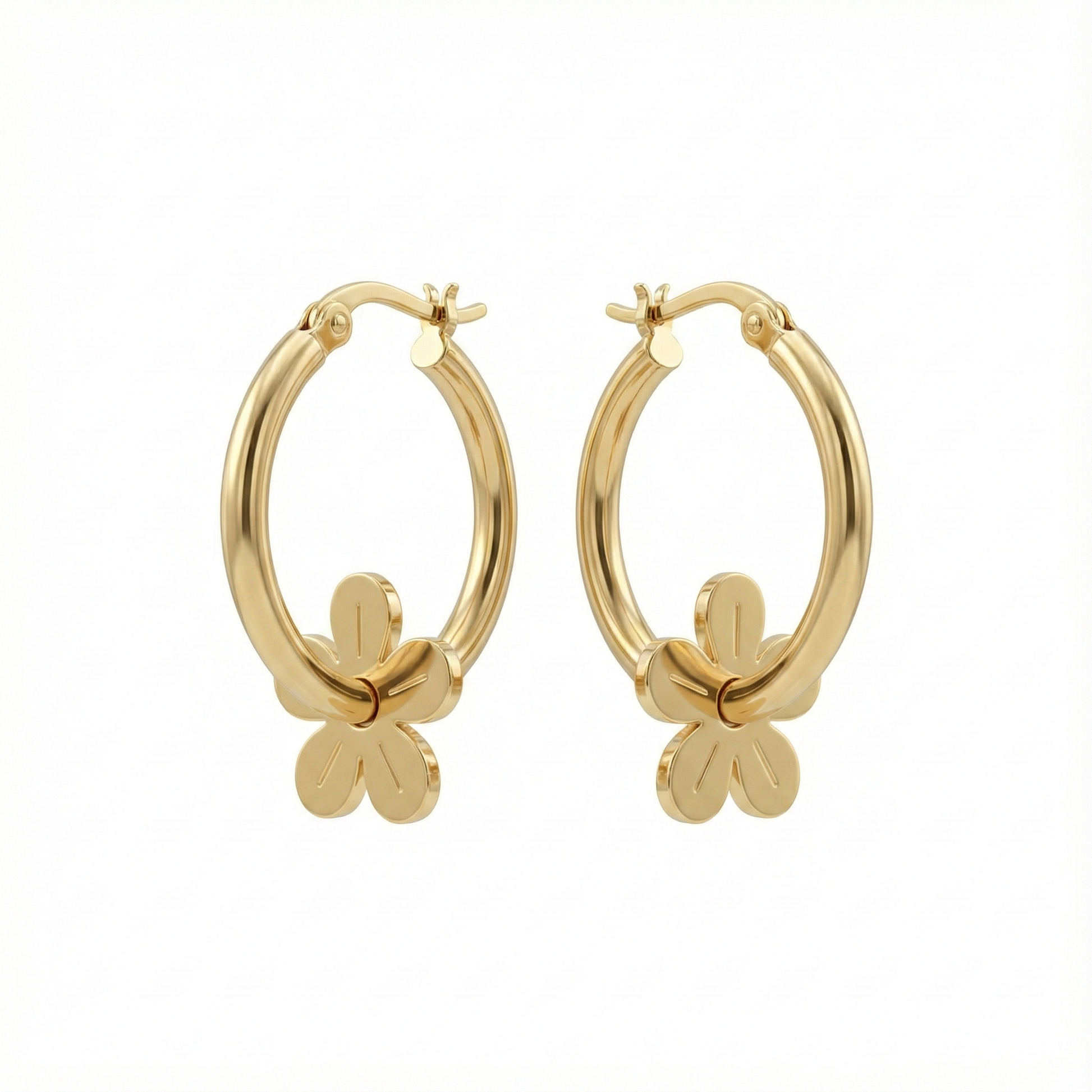 boucles d’oreilles créoles acier inoxydable fleurs dorées