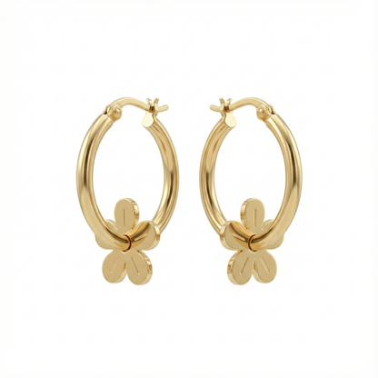 boucles d’oreilles créoles acier inoxydable fleurs dorées