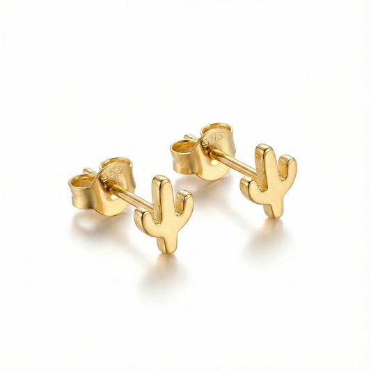 Boucles d’oreilles clous en argent 925 doré en forme de cactus, bijou tendance et minimaliste pour femme