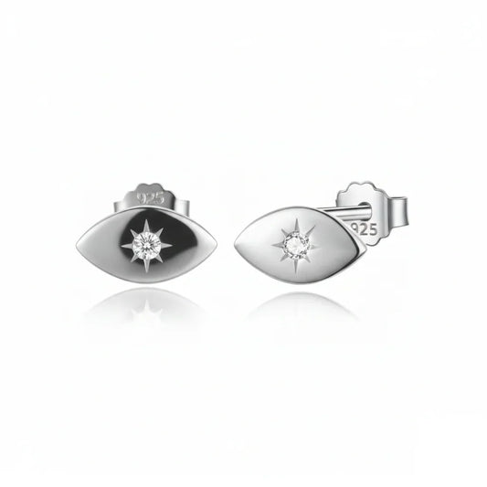 Boucles d’oreilles clous en argent 925 en forme d’œil serties d’une pierre blanche, bijou symbolique et élégant pour femme