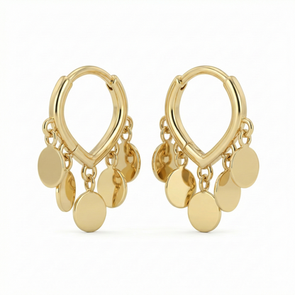 Boucles d’oreilles pendantes dorées or 18k en forme de goutte ajourée avec pastilles ovales mobiles, bijou bohème lumineux et féminin