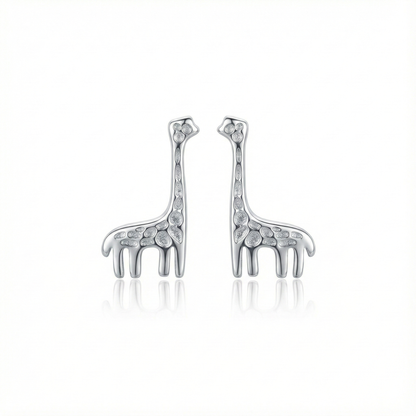 Boucles d'oreilles puces en forme de girafe en argent 925, bijou thème animaux de la savane mignon pour femme ou enfant.