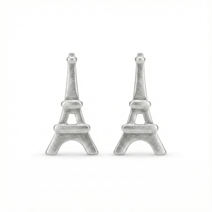 Boucles d'oreilles puces en forme de Tour Eiffel en argent 925, bijou souvenir de Paris élégant pour femme.