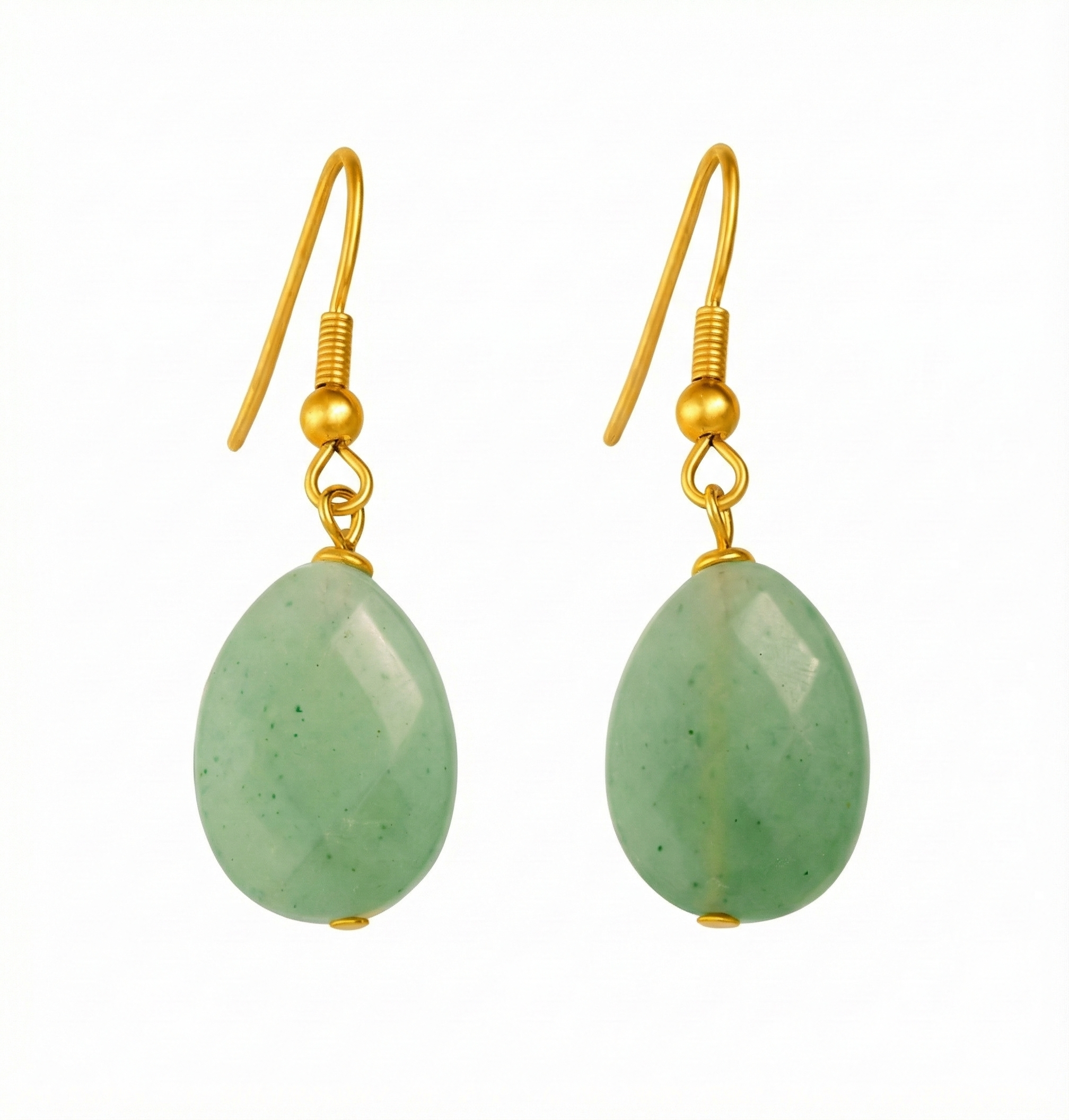 Boucles d’oreilles pendantes dorées en acier inoxydable avec pierre verte ovale