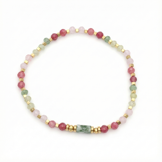 bracelet acier inoxydable doré perles colorées turquoise africaine vue large