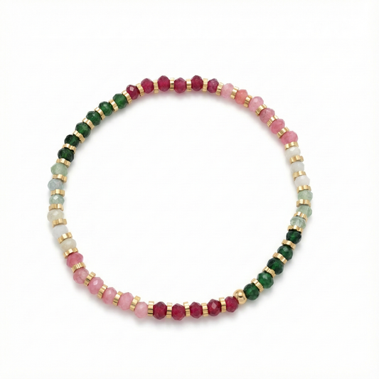 bracelet acier inoxydable doré perles cristal multicolore