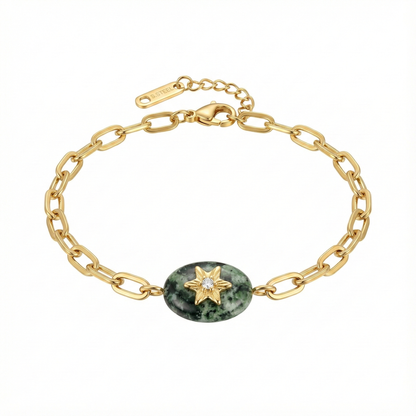 bracelet acier inoxydable doré pierre verte étoile vue large
