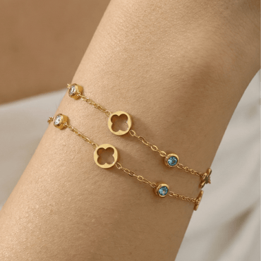 Bracelet doré 18k en acier avec motifs floraux et zircons multicolores