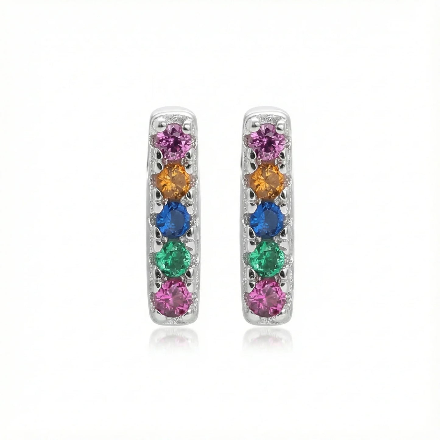 Boucles d’oreilles puces argent 925 petite barre zircons 4 couleurs – design contemporain lumineux