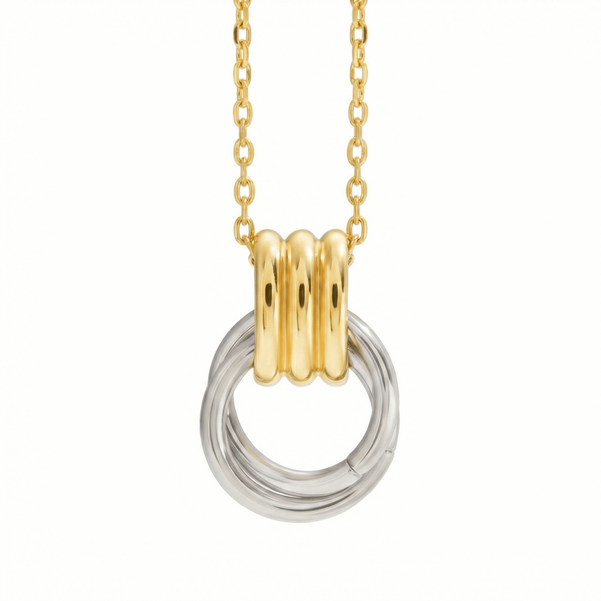 Collier en acier inoxydable doré avec pendentif anneaux entrelacés, chaîne ajustable 40 + 5 cm, bijou moderne pour usage quotidien