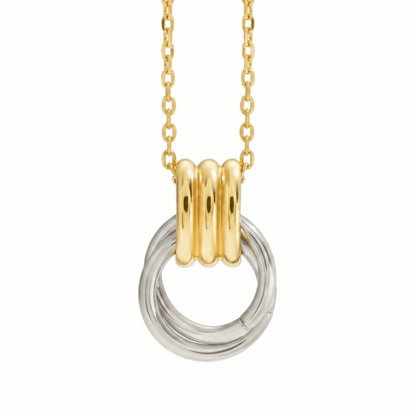 Collier en acier inoxydable doré avec pendentif anneaux entrelacés, chaîne ajustable 40 + 5 cm, bijou moderne pour usage quotidien