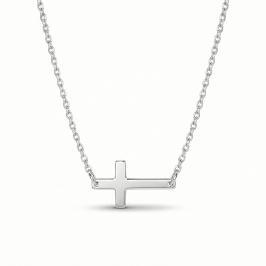Collier croix horizontale en acier inoxydable couleur acier, design minimaliste et symbolique, collier discret pour usage quotidien
