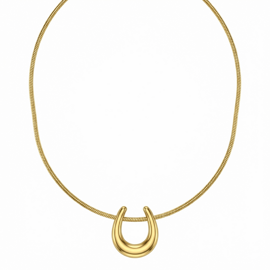 Collier doré 18K en acier inoxydable avec pendentif fer à cheval minimaliste