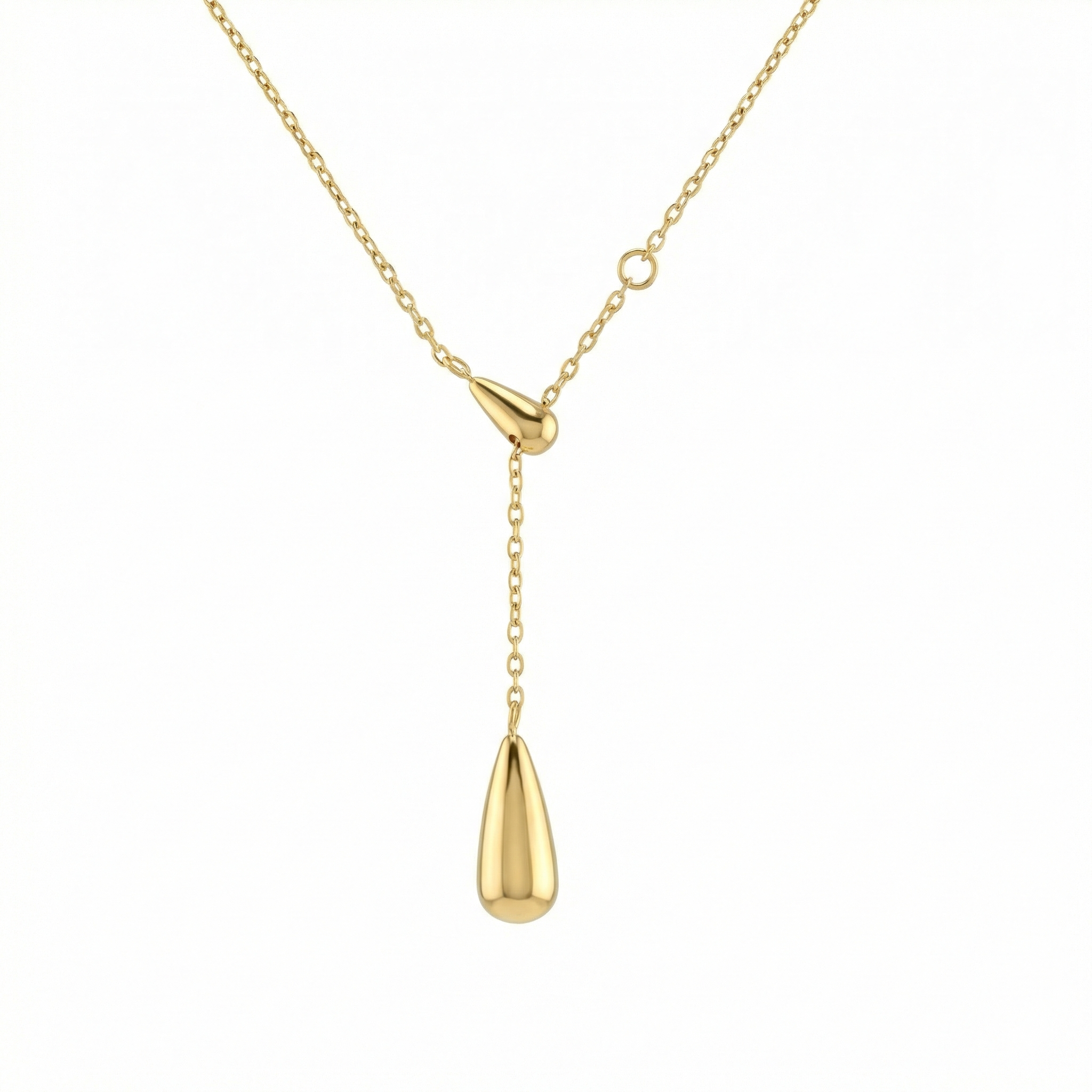 Collier doré en acier inoxydable avec double pendentif goutte minimaliste