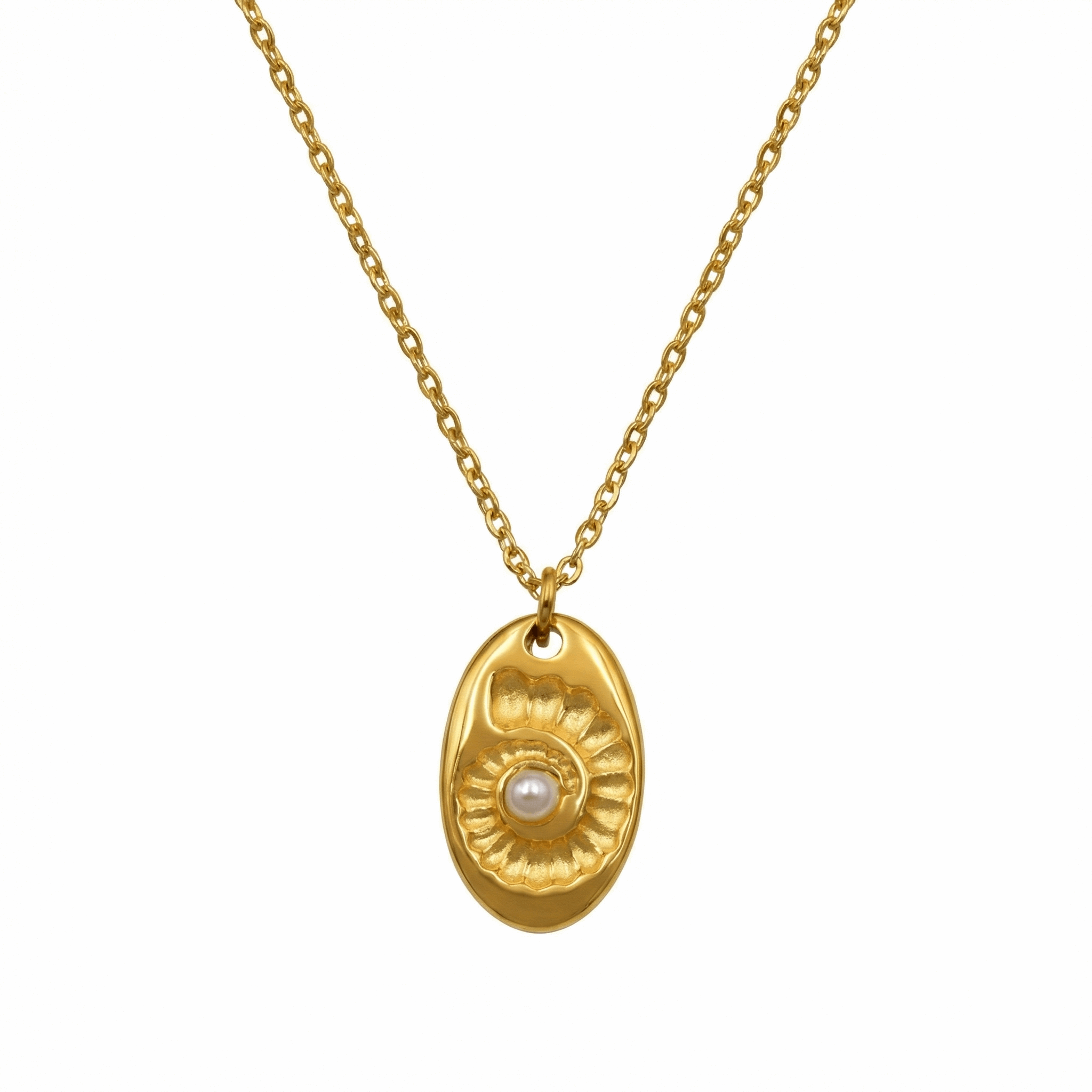 Collier doré en acier inoxydable avec pendentif ovale soleil et zircon