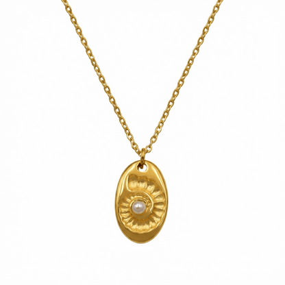 Collier doré en acier inoxydable avec pendentif ovale soleil et zircon