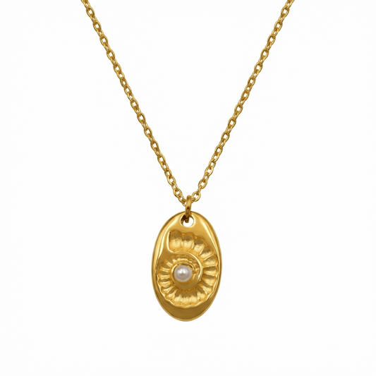 Collier doré en acier inoxydable avec pendentif ovale soleil et zircon