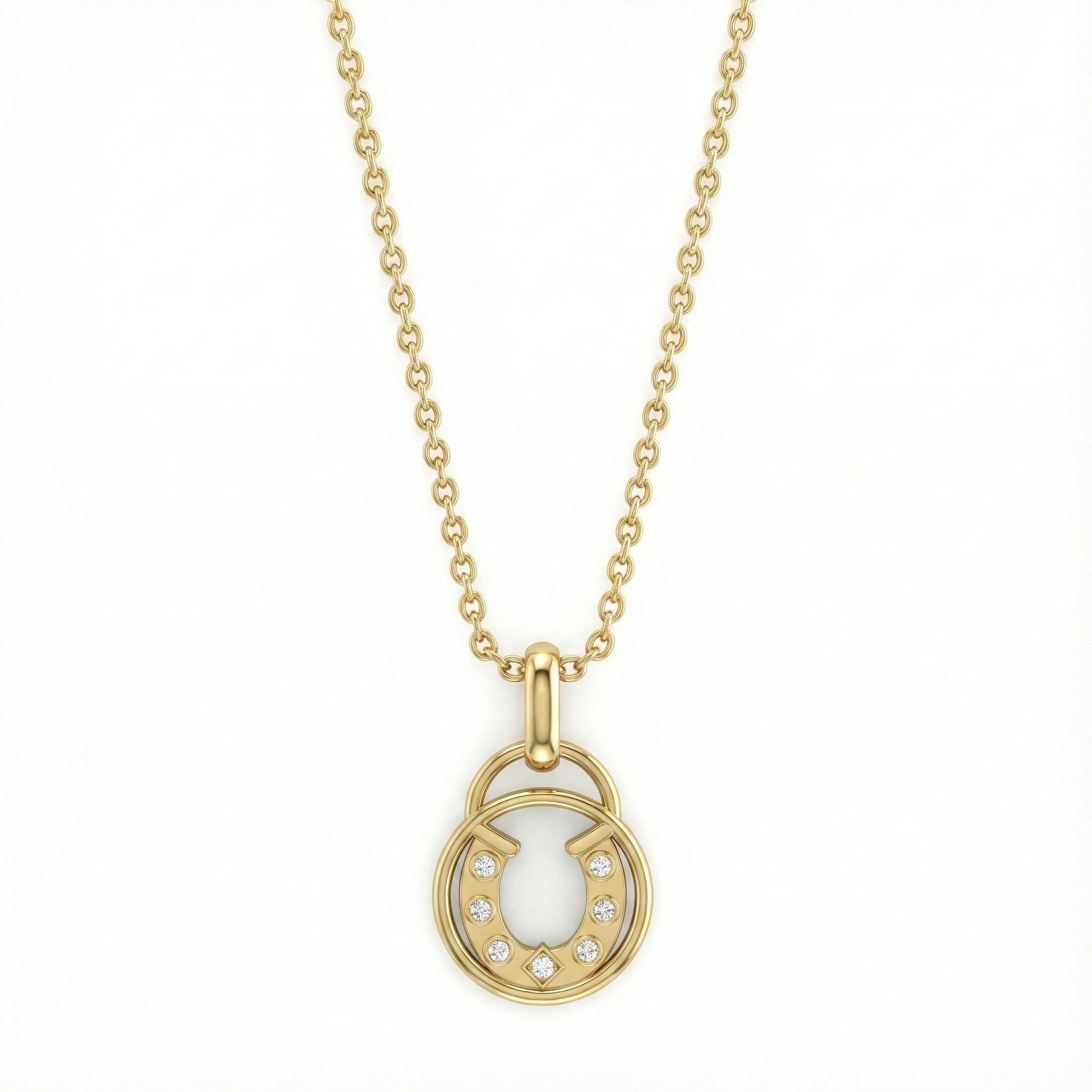 Collier doré à l’or 18k avec pendentif fer à cheval serti de zircons