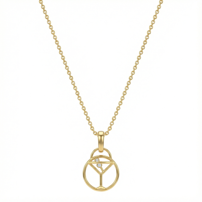 Collier doré à l’or 18k avec pendentif verre à cocktail ajouré