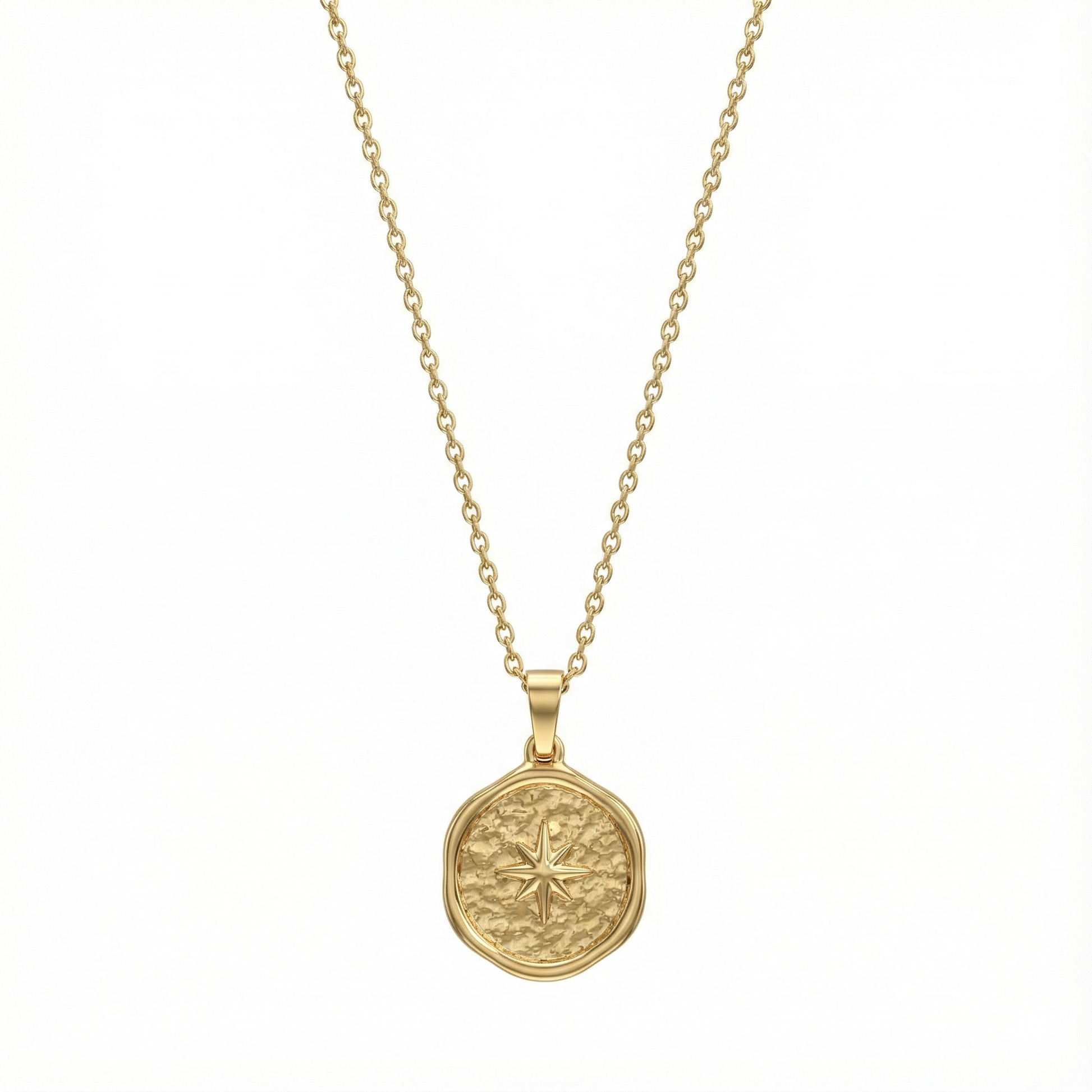 Collier médaille étoile polaire en acier inoxydable doré