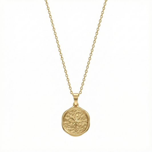 Collier médaille étoile polaire en acier inoxydable doré