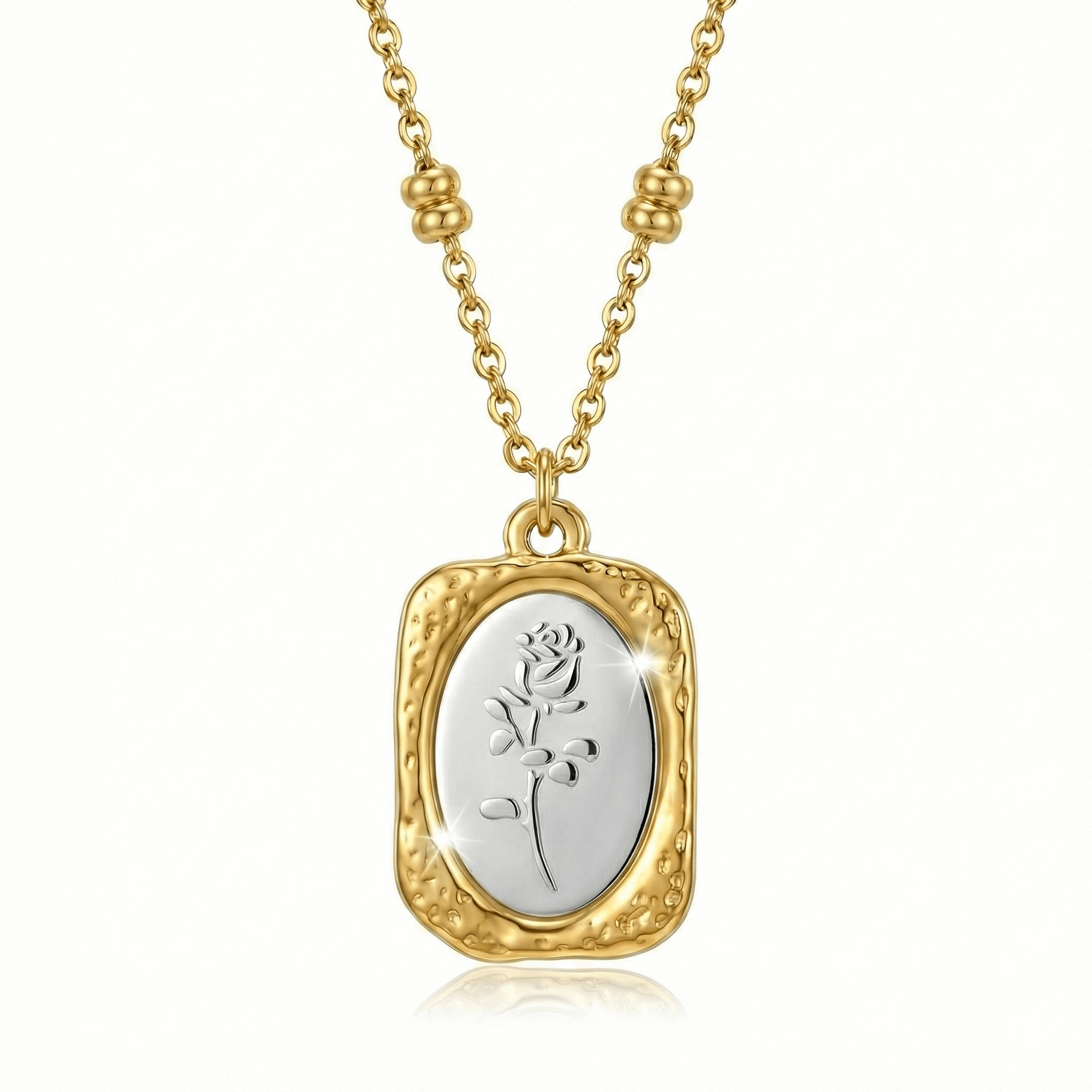 Collier médaille florale dorée en acier inoxydable