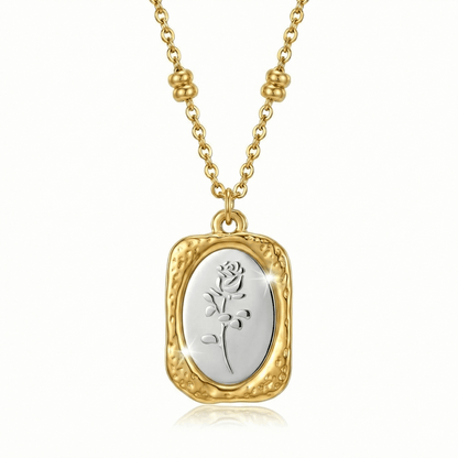 Collier médaille florale dorée en acier inoxydable