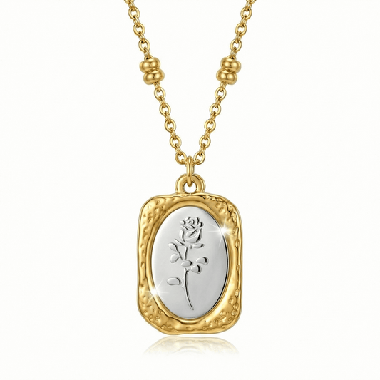 Collier médaille florale dorée en acier inoxydable