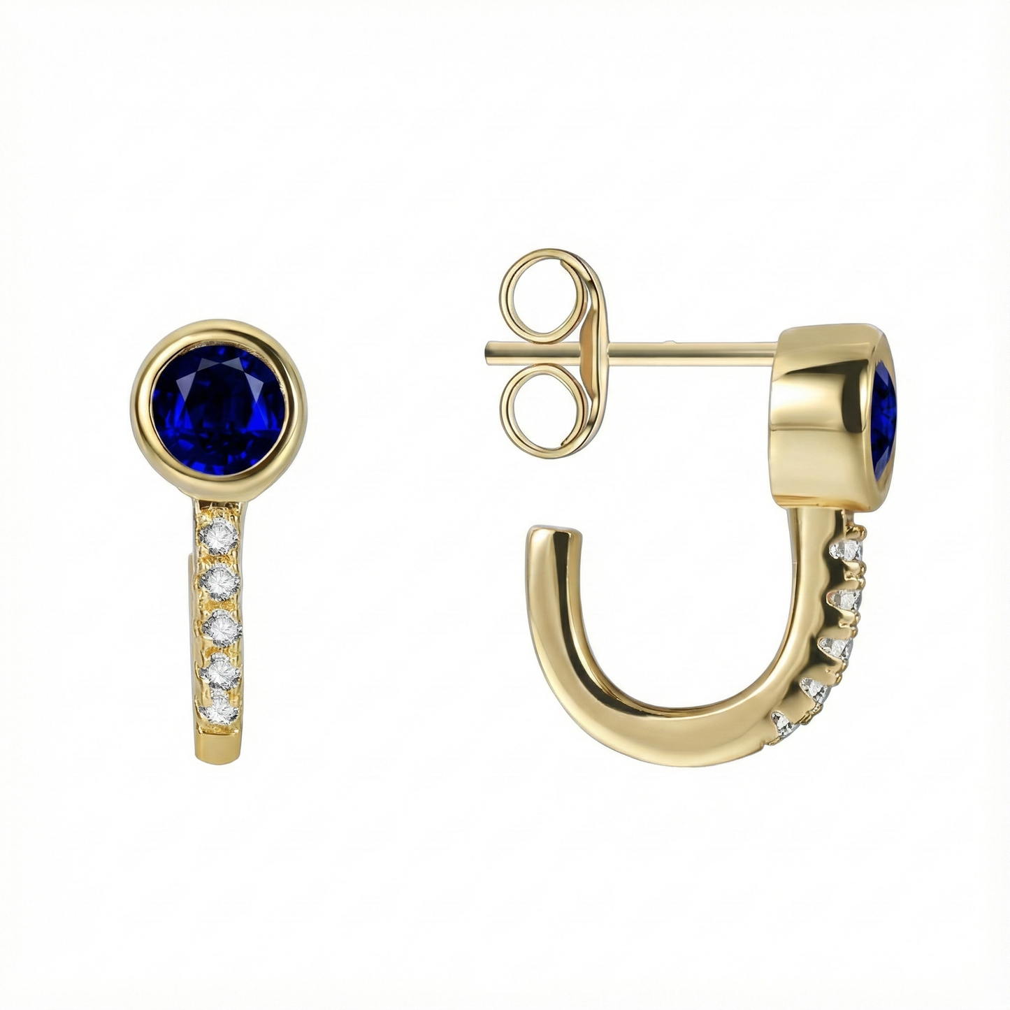 Boucles d’oreilles demi-créoles doré à l’or 18k avec zircon bleu