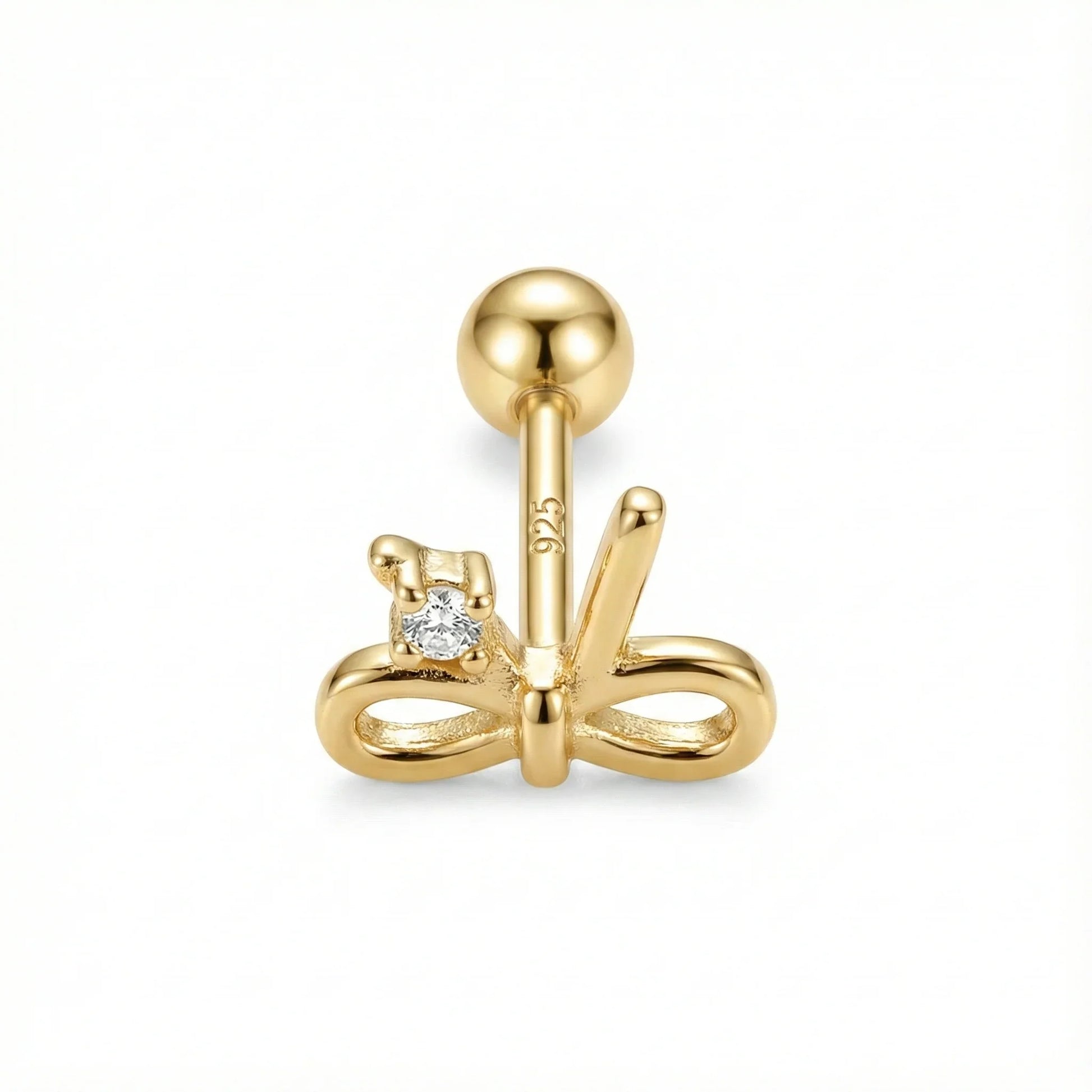 Piercing d’oreille en argent 925 doré à l’or fin en forme de nœud avec zircon blanc serti, bijou élégant pour lobe ou cartilage